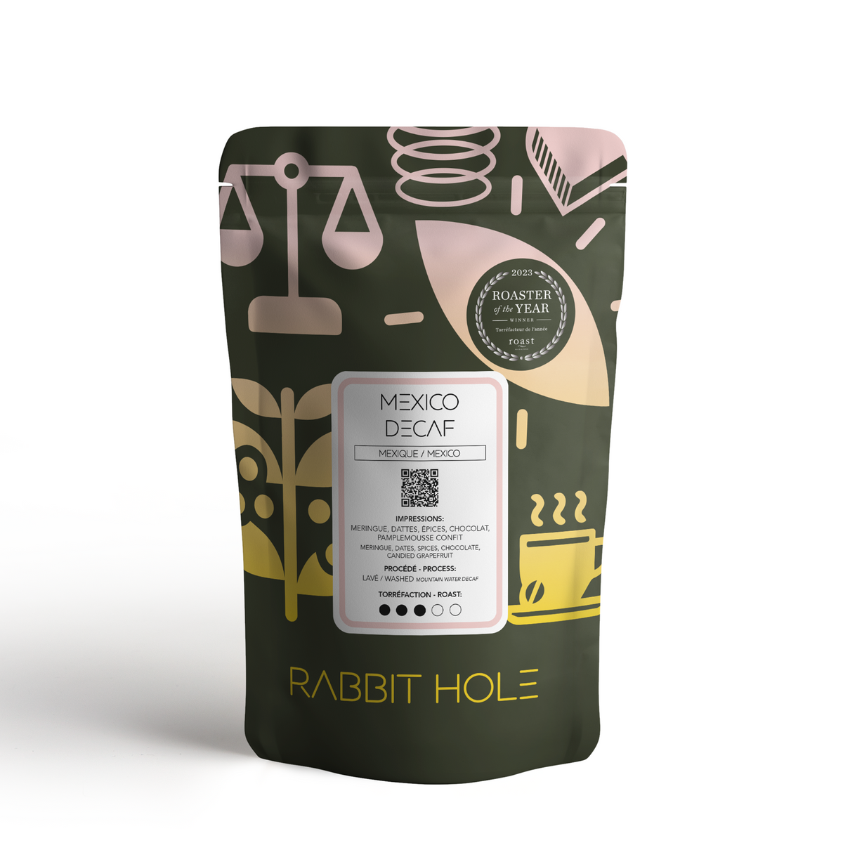 Rabbit Hole Roasters Coffee Bag of Decaf from Mexico washed and mountain water process.
